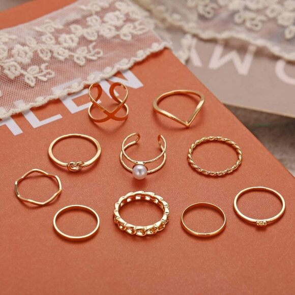 Stackable Rings Set for Women, Bohemian Gold - Picture 3 of 6